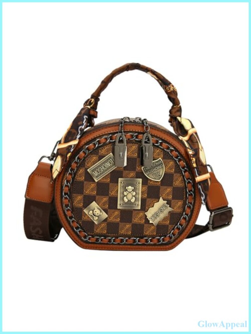 Round Crossbody Shoulder Bag Leather Tote Handbag Large Capacity Detachable
